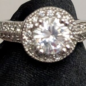 #113. Classic Halo Solitaire Ring in Silver with Clear Center Stone